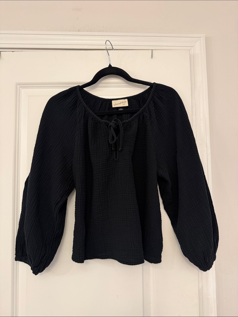 Universal Thread Black Peasant Tie-Neck Blouse